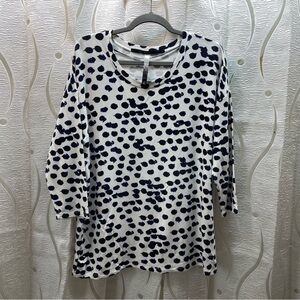 Kensie Polka Dot Top‎ Women Large White Blue Excellent 3/4 Sleeve KV4K3657